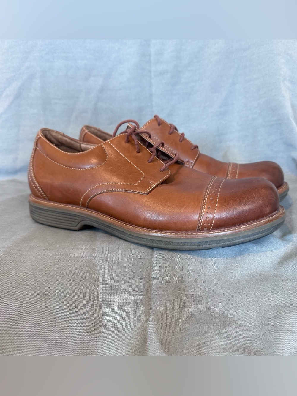 Dansko Oxford Shoe Men's EU 45 US 11 Brown Cognac Leather Lace Up Justin Cap Toe